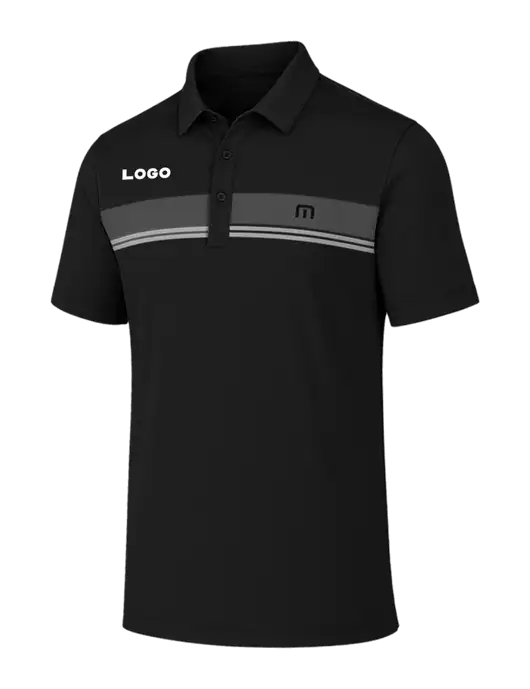 TravisMathew Black Glenview Stripe Polo w/Logo