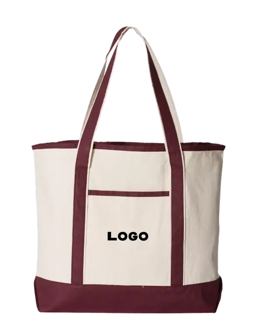 Natural/Maroon Large Canvas Deluxe Tote w/Logo