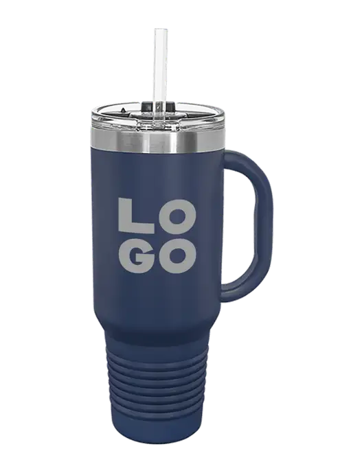 Polar Camel 40 oz. Powder Coated Vacuum Insulated Navy Travel Mug with Straw w/Logo