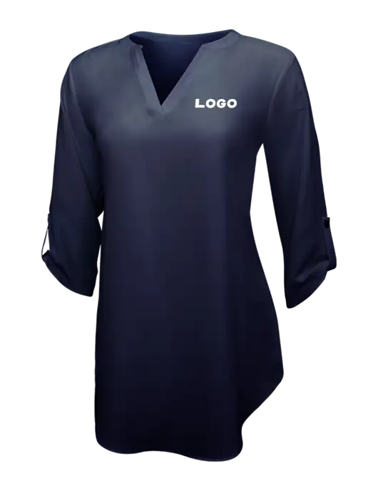 Navy Womens 3/4 Sleeve Tunic Blouse w/Logo