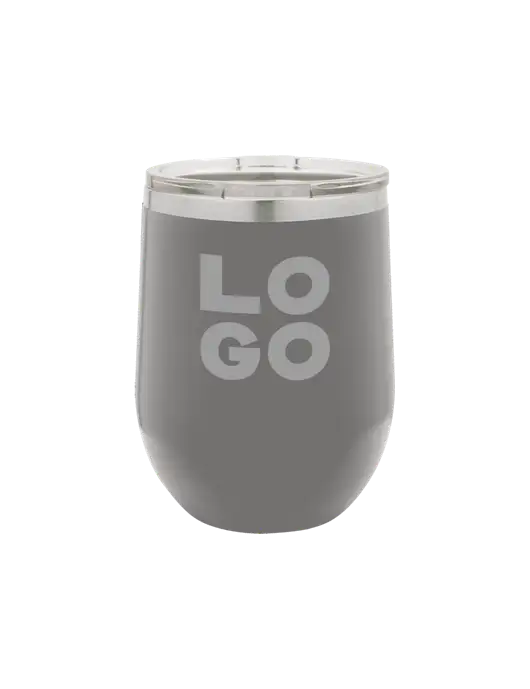 Polar Camel 12 oz Powder Coated Grey Vacuum Insulated Stemless Wine Tumbler w/Logo