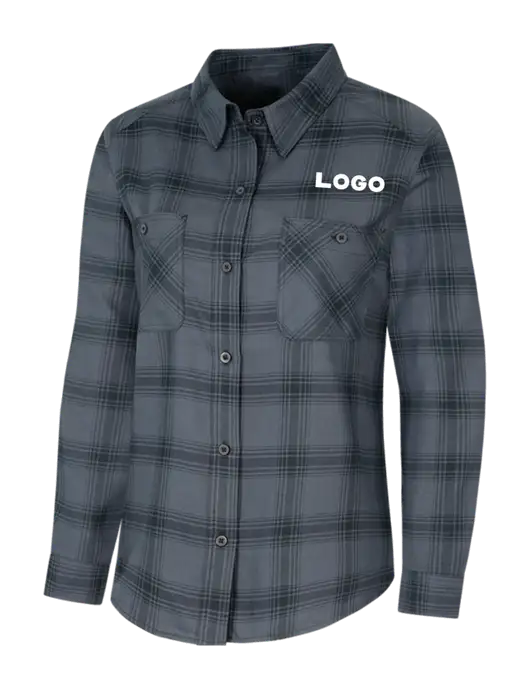 Womens Grey/Black Plaid Flannel Shirt w/Logo