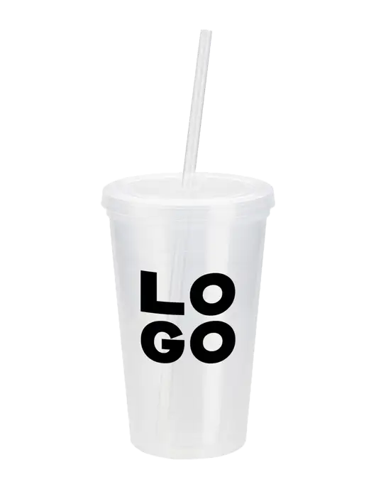Sorrento Clear 16 oz Tumbler with Lid & Straw w/Logo