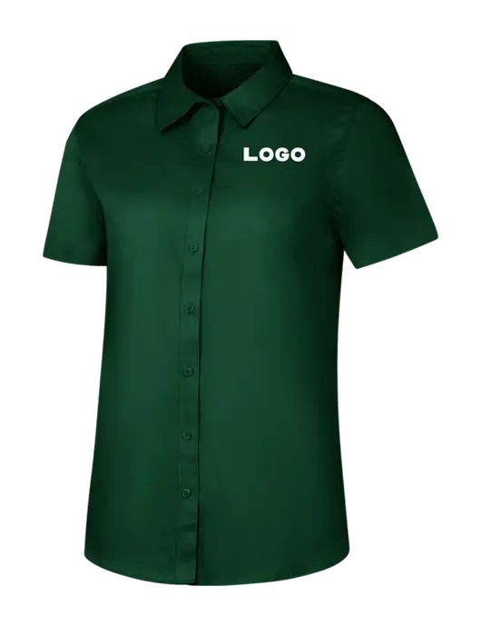 Womens Dark Green Short Sleeve Superpro React Twill Shirt w/Logo