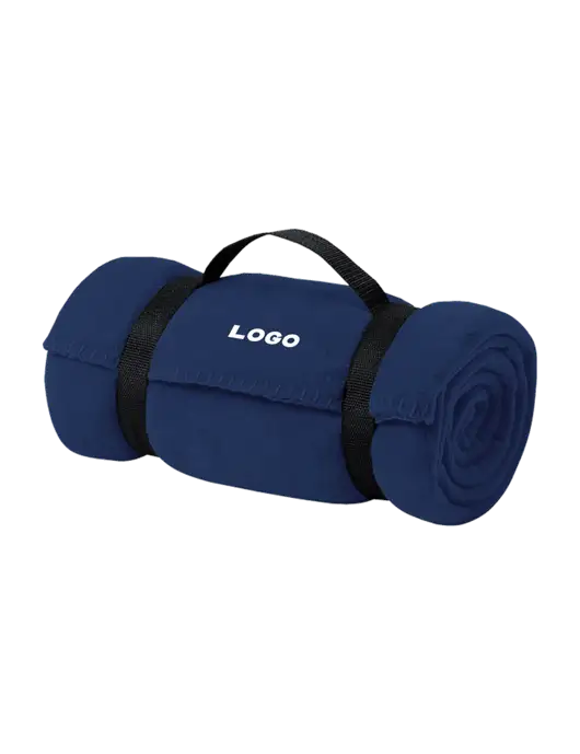 Casual Navy Fleece Blanket With Strap  w/Logo