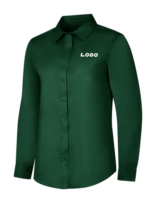 Dark Green Womens Long Sleeve Superpro React Twill Shirt w/Logo