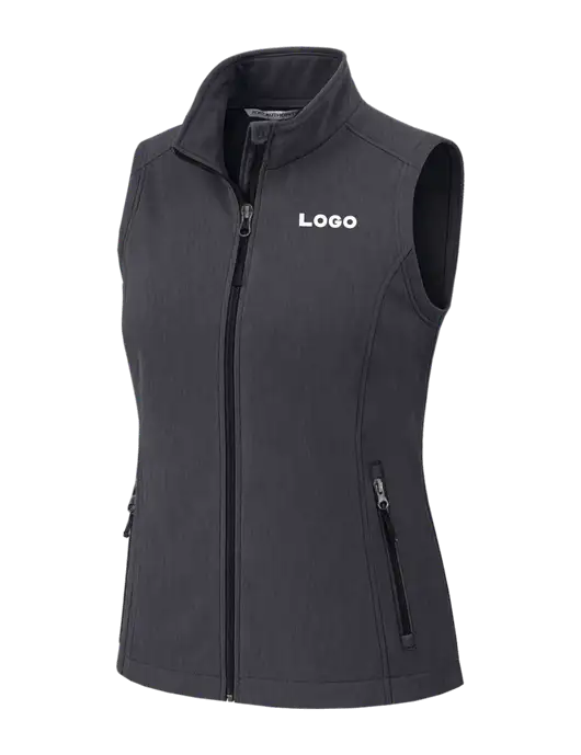 Charcoal Heather Womens Core Soft Shell Vest w/Logo
