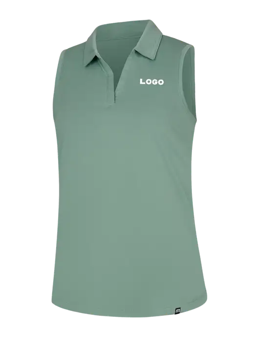 TravisMathew Womens Light Green Heather Coto Performance Sleeveless Polo w/Logo