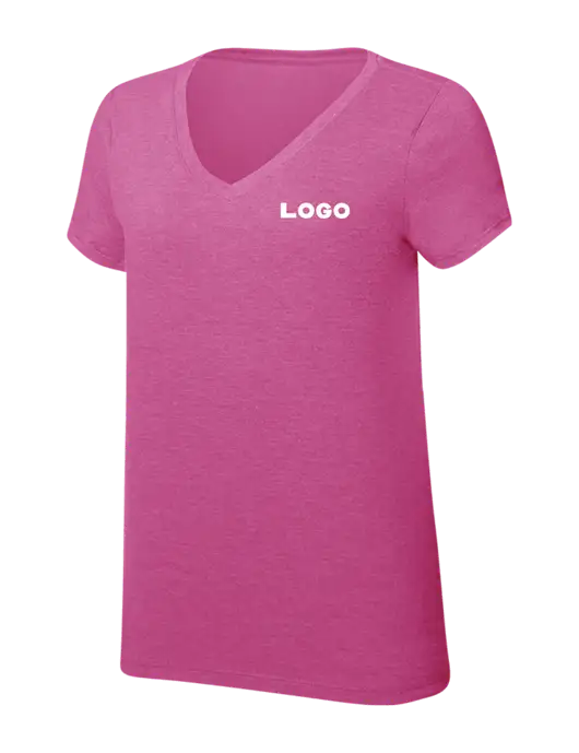 Womens Simply Soft V-Neck Fuschia Frost 4.5oz  Poly/Combed Ring Spun Cotton T-Shirt w/Logo
