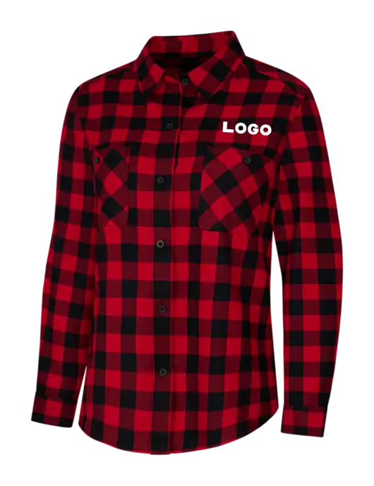 Womens Red/Black Buffalo Check Plaid Flannel Shirt w/Logo