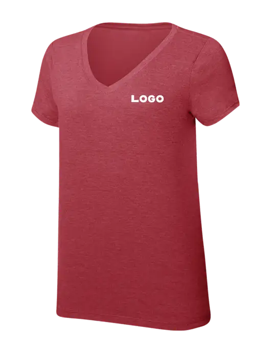 Womens Simply Soft V-Neck Red Frost 4.5oz  Poly/Combed Ring Spun Cotton T-Shirt w/Logo