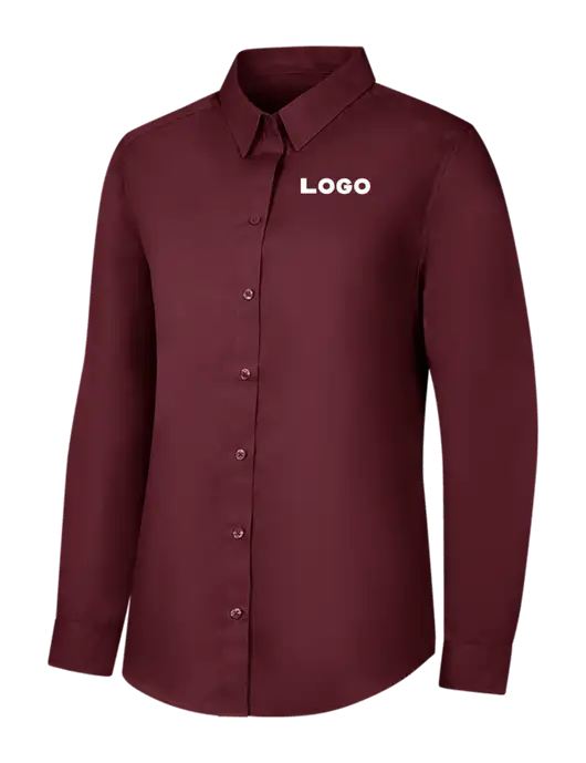 Womens Maroon Long Sleeve Carefree Poplin Shirt w/Logo