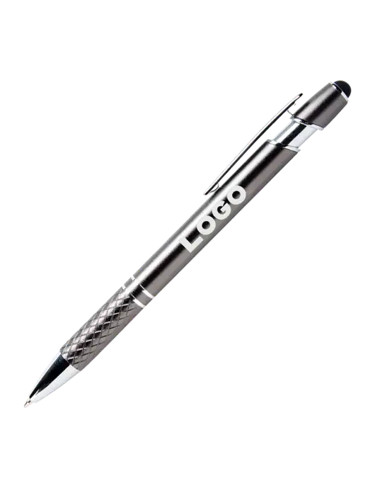 Valencia Gunmetal Stylus Pen - Black Ink w/Logo