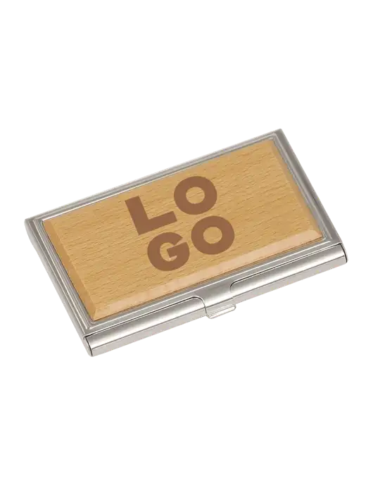 Wood & Silver Business Card Case w/Logo