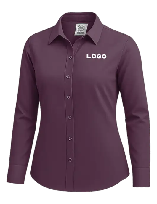 Brooks Brothers Womens Eggplant Wrinkle-Free Stretch Nailhead Shirt w/Logo