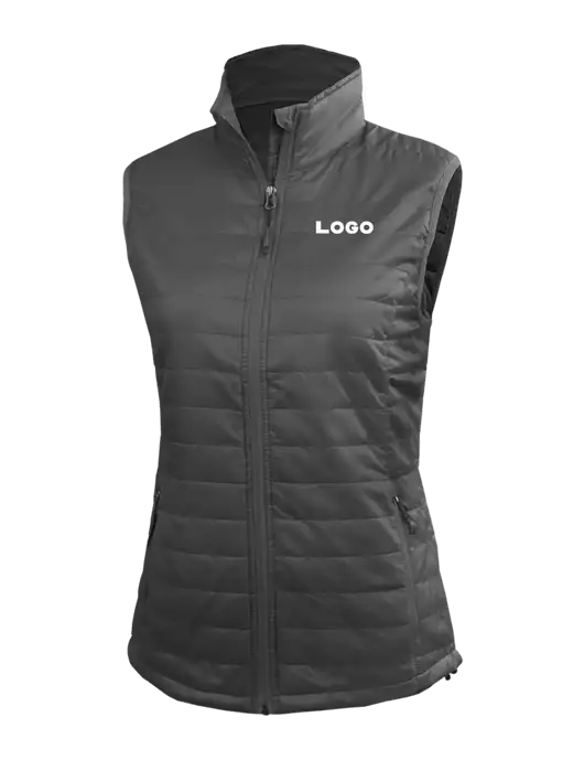 Womens Packable Dark Grey Puffy Vest w/Logo