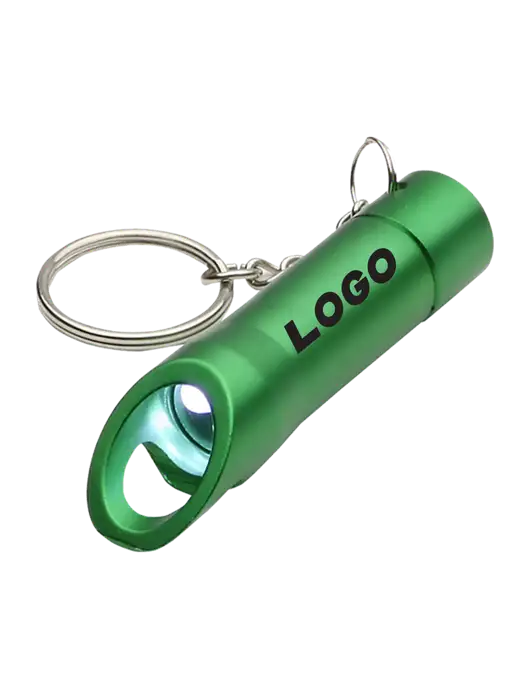 Medium Green Pocket LED Flashlight with Bottle Opener & Keychain w/Logo