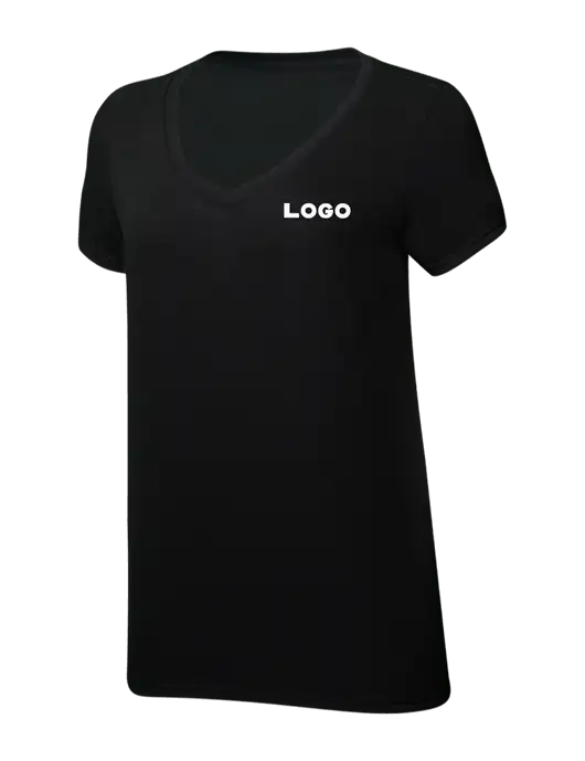 Womens Simply Soft V-Neck Black 4.5oz  Poly/Combed Ring Spun Cotton T-Shirt w/Logo