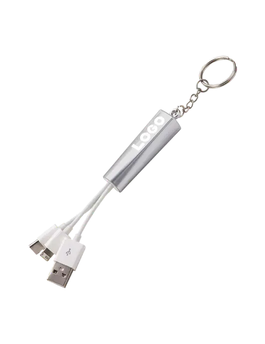 Silver Light-Up Charging Cable with Key Ring w/Logo