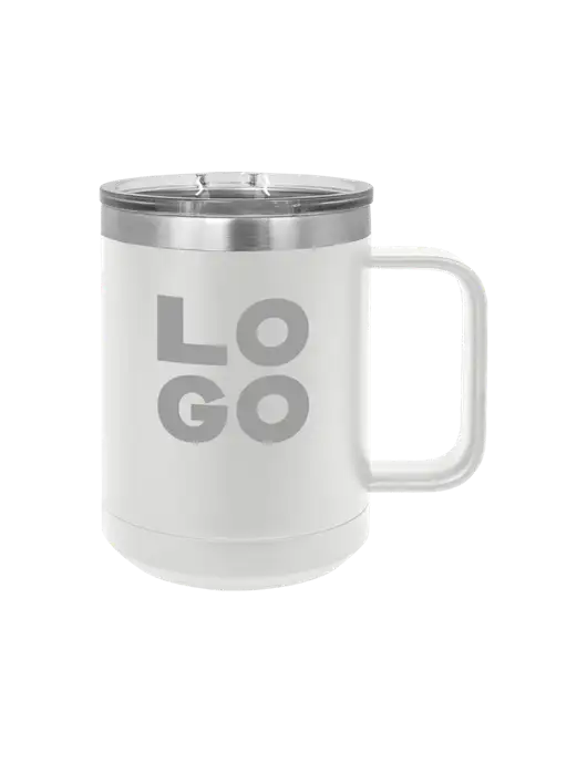 Polar Camel 15 oz Powder Coated White Vacuum Insulated Mug with Slider Lid w/Logo