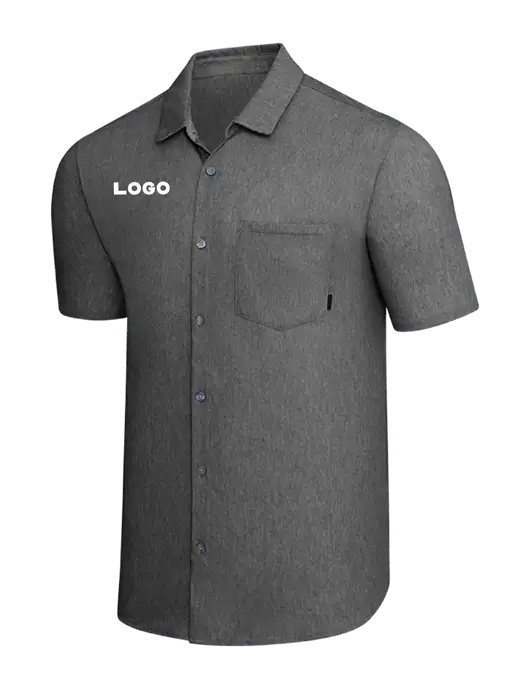 OGIO Dark Grey Heather Extend Short Sleeve Button Up Shirt w/Logo