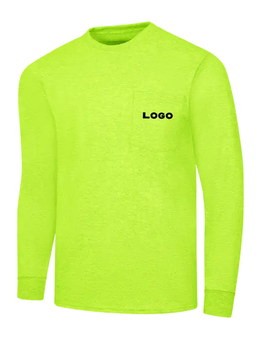 Safety Yellow Long Sleeve Heavyweight 6.1 oz Pocket T-Shirt w/Logo