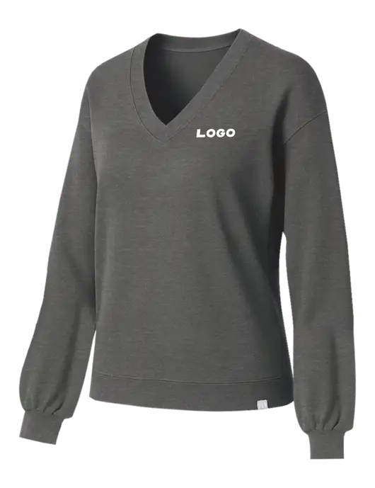 TravisMathew Womens Long Weekend Medium Heather Grey V-Neck
 w/Logo