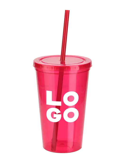 Sorrento Red 16 oz Tumbler with Lid & Straw w/Logo