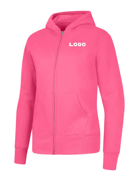 Neon Pink Womens Core Fleece Full-Zip Hooded Sweatshirt w/Logo
