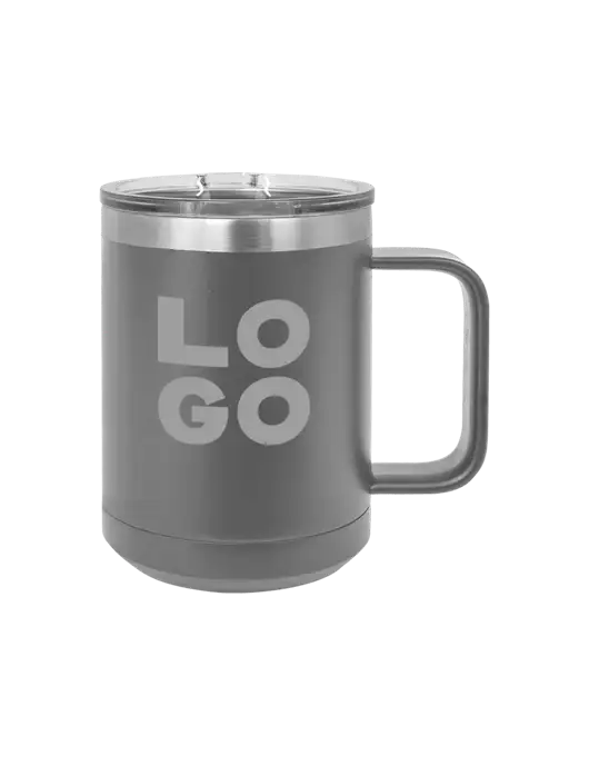 Polar Camel 15 oz Powder Coated Grey Vacuum Insulated Mug with Slider Lid w/Logo