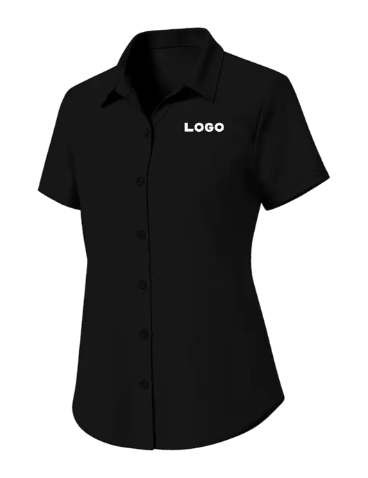 Womens Black Short Sleeve UV Dockside Shirt w/Logo