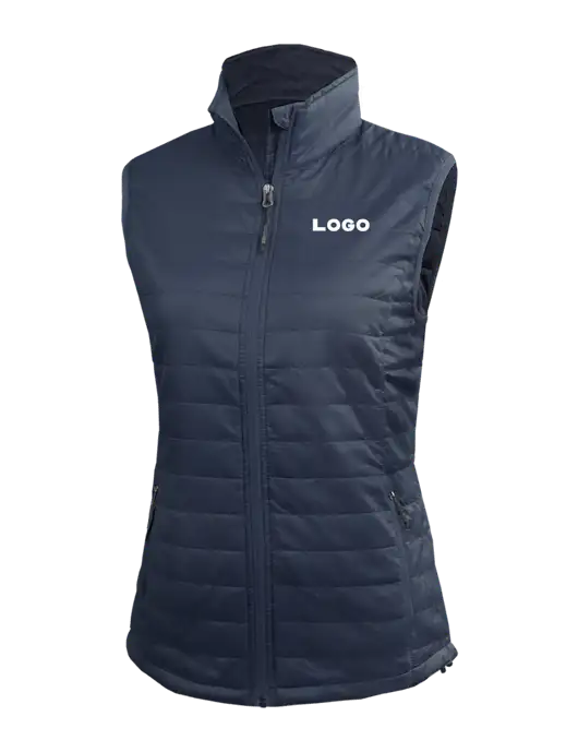 Womens Packable Navy Puffy Vest w/Logo
