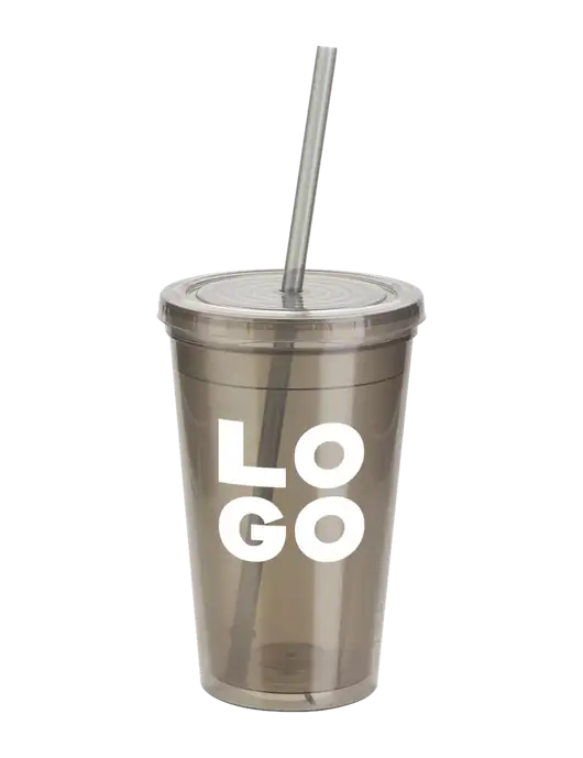 Sorrento Medium Grey 16 oz Tumbler with Lid & Straw w/Logo