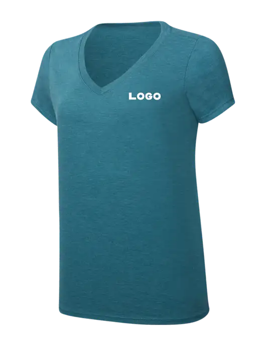 Womens Simply Soft V-Neck Heather Teal 4.5oz  Poly/Combed Ring Spun Cotton T-Shirt w/Logo