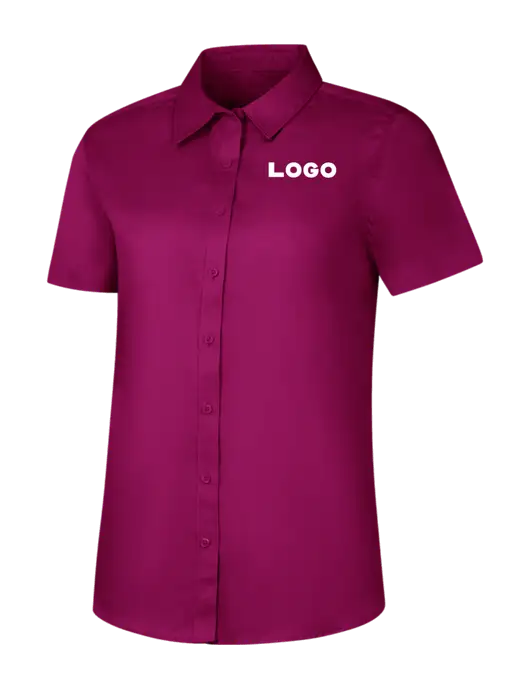 Womens Dark Fucia Short Sleeve Superpro React Twill Shirt w/Logo