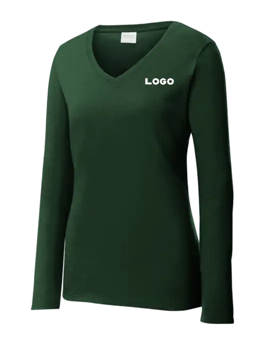 Womens  V-Neck Ring Spun Forest Green 4.5 oz Long Sleeve T-Shirt w/Logo