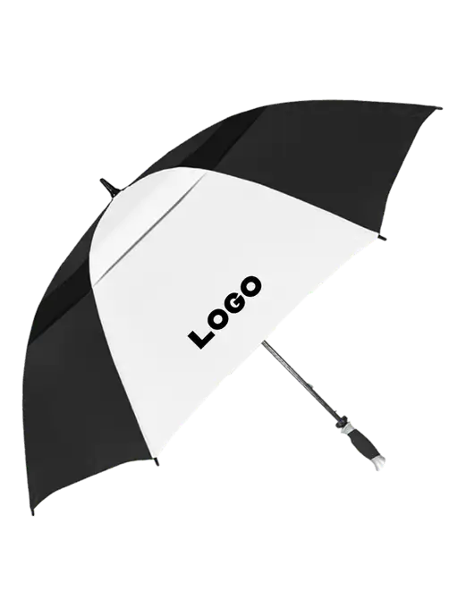 Black/White Vented Typhoon Tamer Golf Umbrella w/Logo