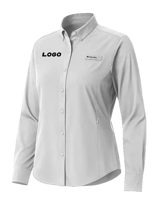 Columbia Grey Womens PFG Tamiami II Long Sleeve Shirt w/Logo