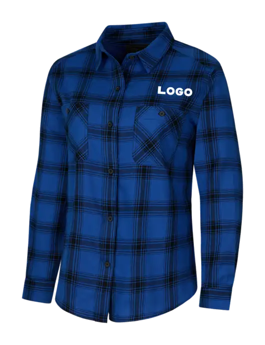 Womens Royal/Black Plaid Flannel Shirt w/Logo