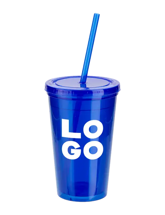 Sorrento Blue 16 oz Tumbler with Lid & Straw w/Logo
