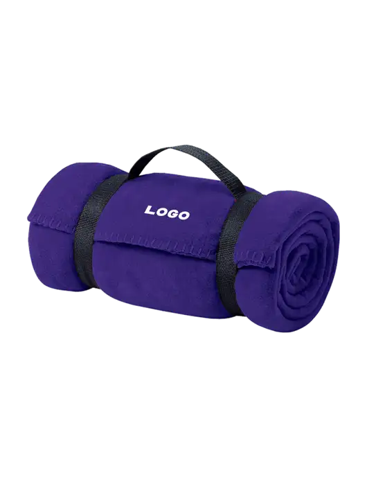 Casual Purple Fleece Blanket With Strap w/Logo