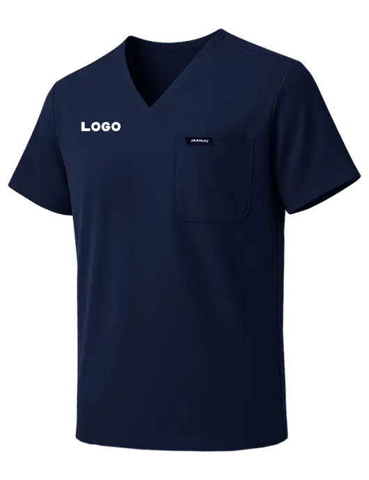 Jaanuu Holmes Everyday 1-Pocket Scrub Dark Navy V-Neck Top w/Logo