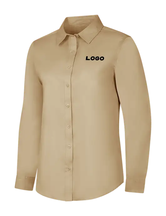 Dark Tan Womens Long Sleeve Superpro React Twill Shirt w/Logo