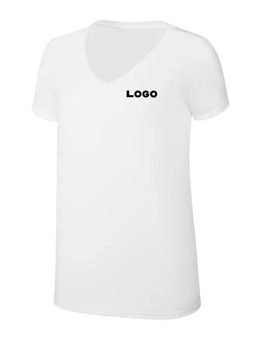 Womens Simply Soft V-Neck White 4.5oz  Poly/Combed Ring Spun Cotton T-Shirt w/Logo
