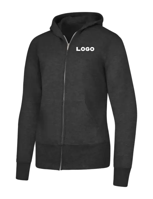 Dark Heather Grey Womens Core Fleece Full-Zip Hooded Sweatshirt w/Logo