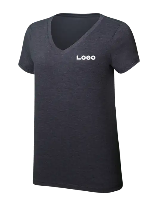 Womens Simply Soft V-Neck Heather Charcoal 4.5oz  Poly/Combed Ring Spun Cotton T-Shirt w/Logo
