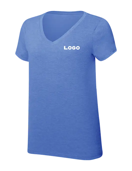 Womens Simply Soft V-Neck Royal Frost 4.5oz  Poly/Combed Ring Spun Cotton T-Shirt w/Logo