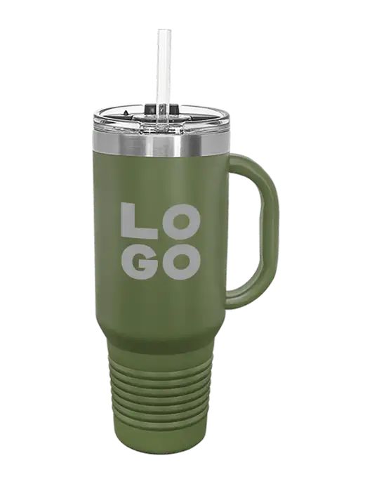 Polar Camel 40 oz. Powder Coated Vacuum Insulated Olive Travel Mug with Straw w/Logo
