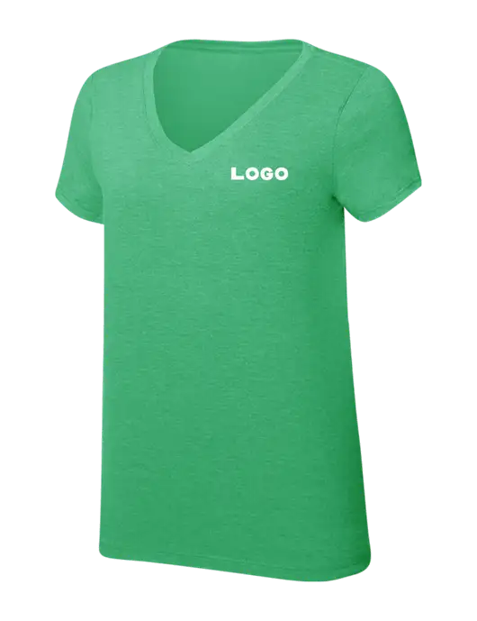 Womens Simply Soft V-Neck Green Frost 4.5oz  Poly/Combed Ring Spun Cotton T-Shirt w/Logo