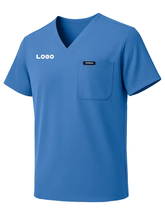 Jaanuu Holmes Everyday 1-Pocket Scrub Carolina Blue V-Neck Top w/Logo
